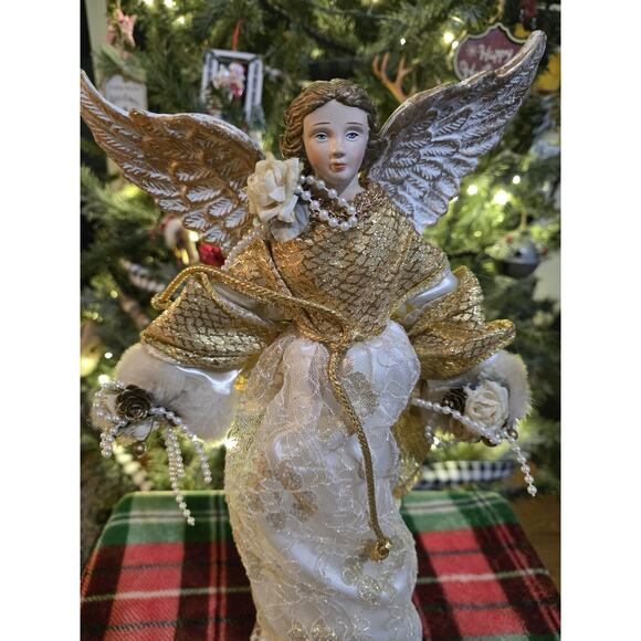Angel Tree Topper Christmas 13” Beautiful Dress Glittery Terry's Village - Picture 2 of 5